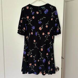 NWT Ralph Lauren A line lined floral black dress